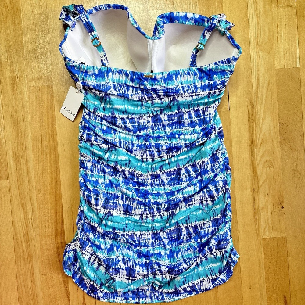 A.CHE Swimsuit 16 D/DD Bra Underwire Tie Dye Blue One Piece Dress Bathingsuit - Picture 5 of 9